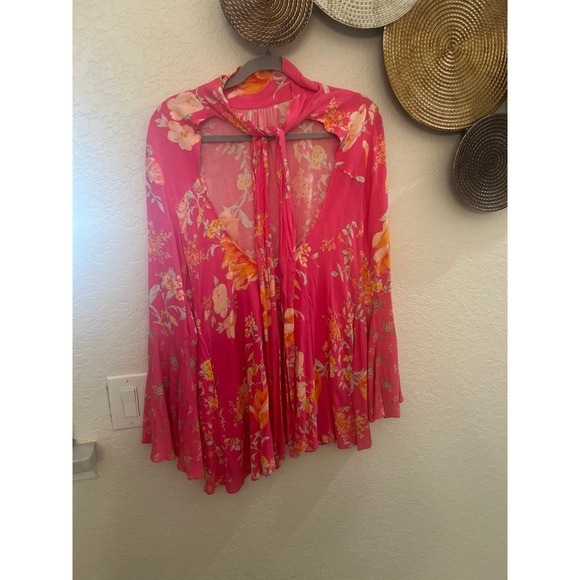 Free People Women Tate Floral Mock-Neck Cutout Tunic size small - Picture 3 of 4